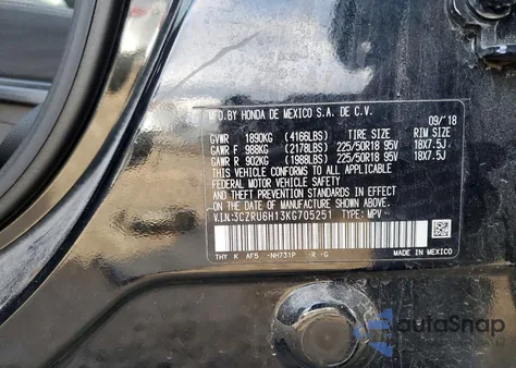 2019 Honda Hr-V Sport из США, поврежденный, VIN 3CZRU6H13KG705251